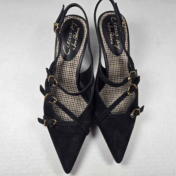 Circus by Sam Edelman Fraya Slingback Black Suede Pumps with Gold Buckles-Size 7 - Picture 9 of 15